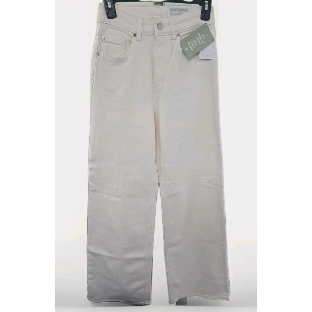HM Women Off White Wide High Waist Jeans Full Length Comfort Stretch Size 2 NEW